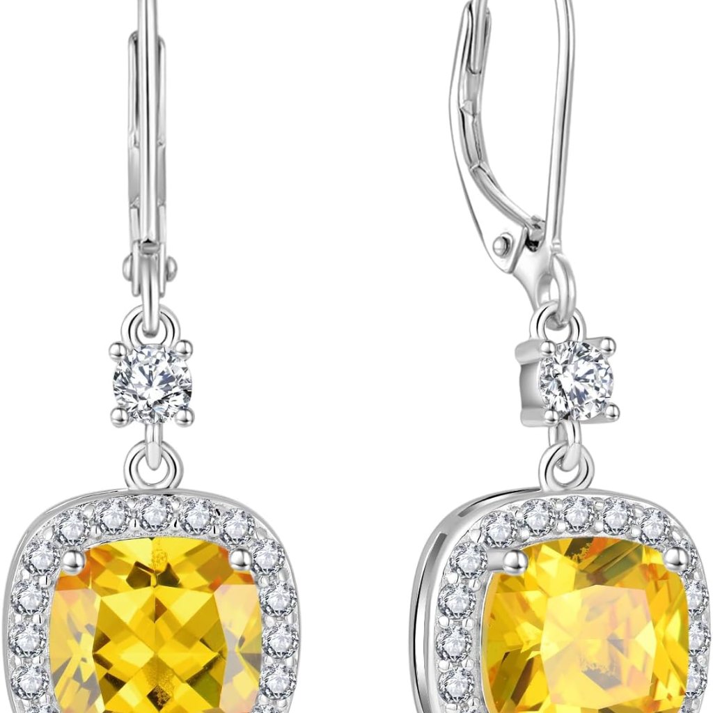 Women Leverback Earrings 925 Sterling Silver Princess Cut Halo Earrings Birthsto